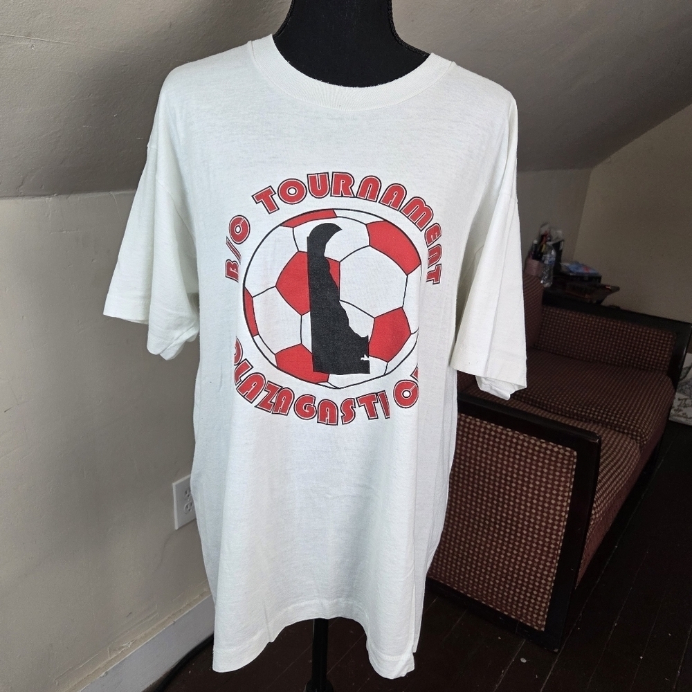 Vintage 80s Screen Stars Best Soccer Tournament Tee Made in USA XL Single Stitch